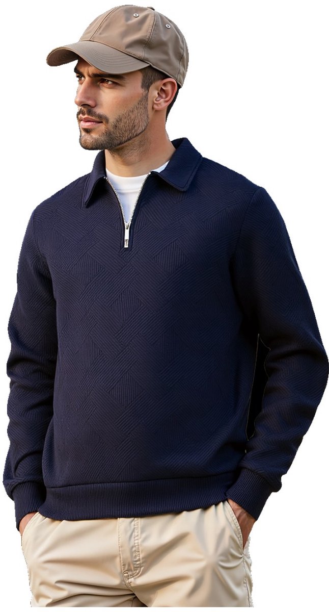 Currero Quarter Zip Heren Sweater Met Rits Jumper Quarterzip Hoodie Warme Trui Vest Lang Coltrui Donkerblauw