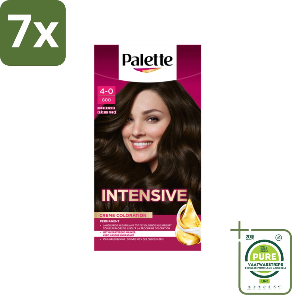7 x Palette Intensive Oil-Care Color Haarkleuring 800 Donkerbruin - Grootverpakking - Haarverf - Donkerbruin - Permanente Haarverf - Arganolie - Glans