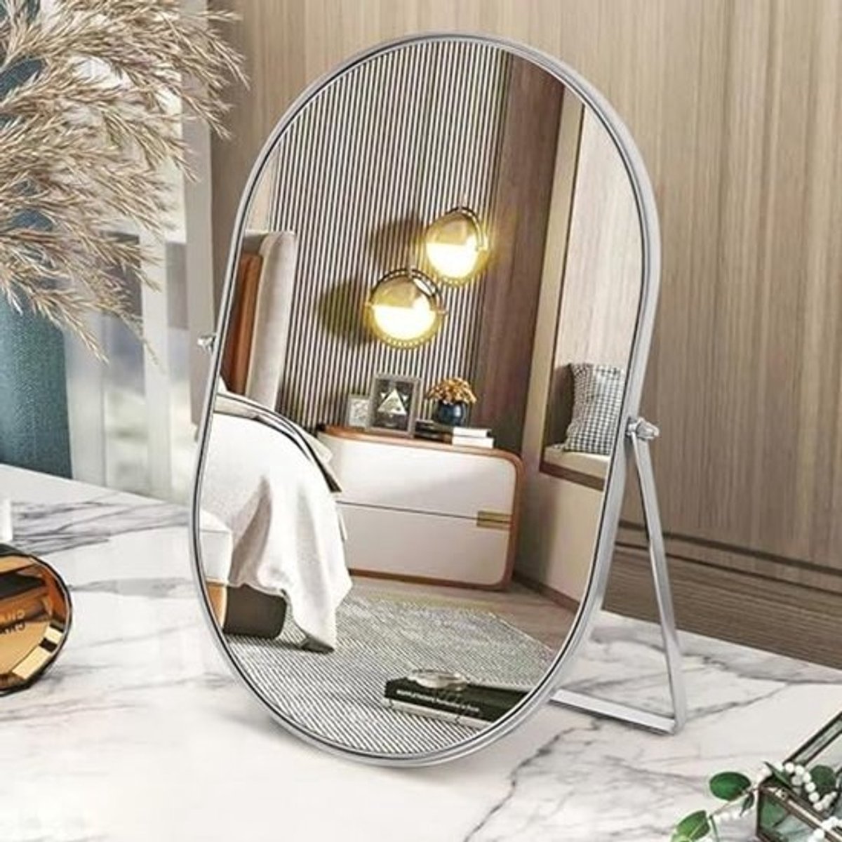 Draaibare Ovalen Make-up Spiegel - Hoge Definite Tafelspiegel voor Thuis en Reis