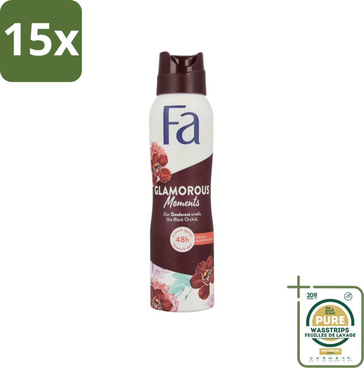 15 x Fa - Glamorous Moments - Deodorant Spray - Zwarte Orchidee - 150 ml - Grootverpakking - Deodorant Spray - Geur - Vegan - Geur Van Orchidee - Geur Van Orchidee
