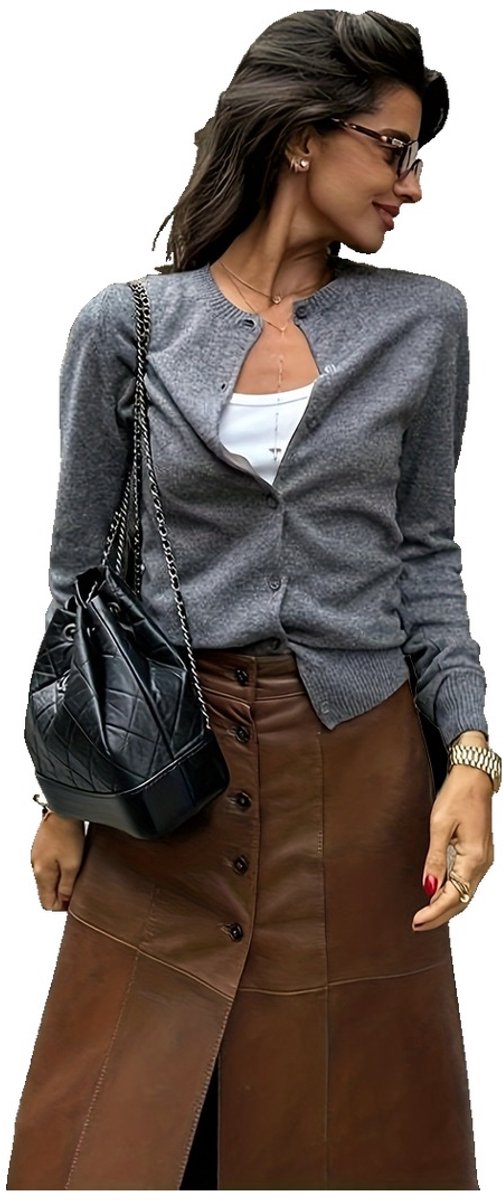 Currero Cardigan Dames Vest Vrouwen Met Knopen Volwassenen Warm Gebreid Vest Long Donkergrijs