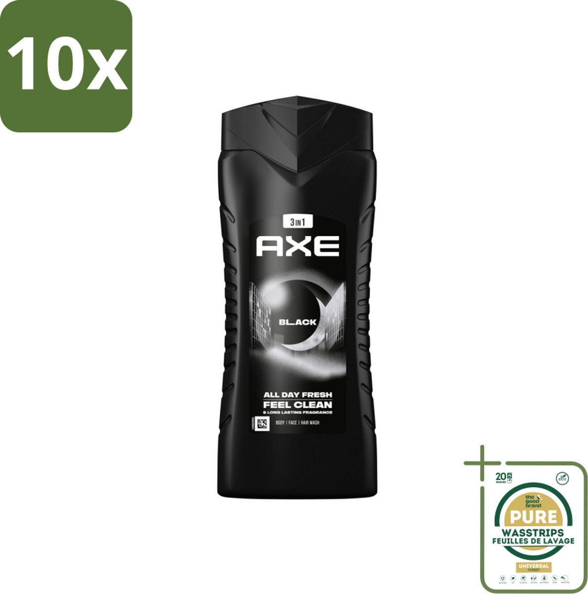 10 x Axe 3-in-1 Douchegel XL Black 400 ml - Grootverpakking - Douchegel - Lichaam - Gezicht - Haar - Frisheid
