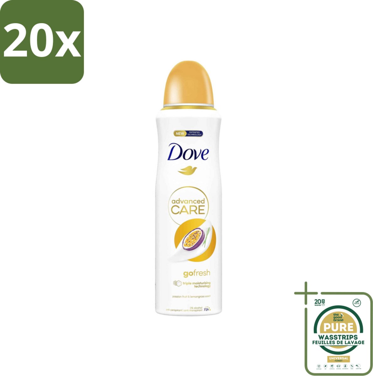 20 x Dove – Deodorant Spray – Go Fresh Passievrucht – 200 ml - Grootverpakking - Anti-transpirant Spray - Passievrucht Geur - Frisheid - Huidhydratatie - 48 Uur Bescherming