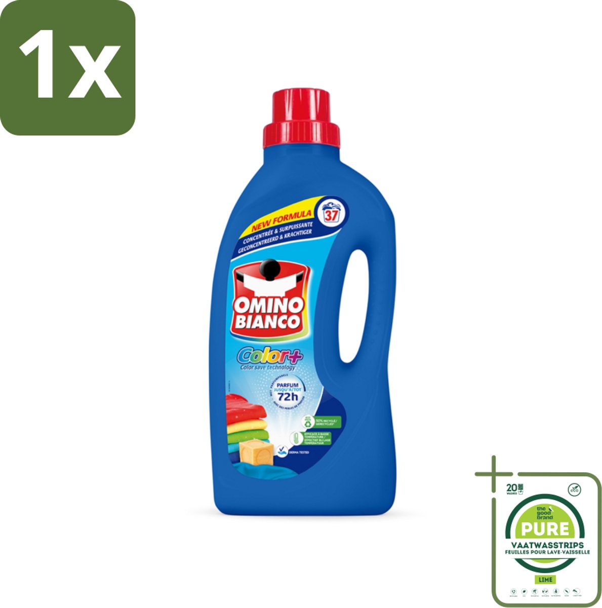 1 x Omino Bianco - Color+ - Wasmiddel - Tot 72h Parfum - Gekleurde Was - 37 Wasbeurten - Wasmiddel - Gekleurde Was - Kleurbehoud - Wasparfum - Langdurige Geur
