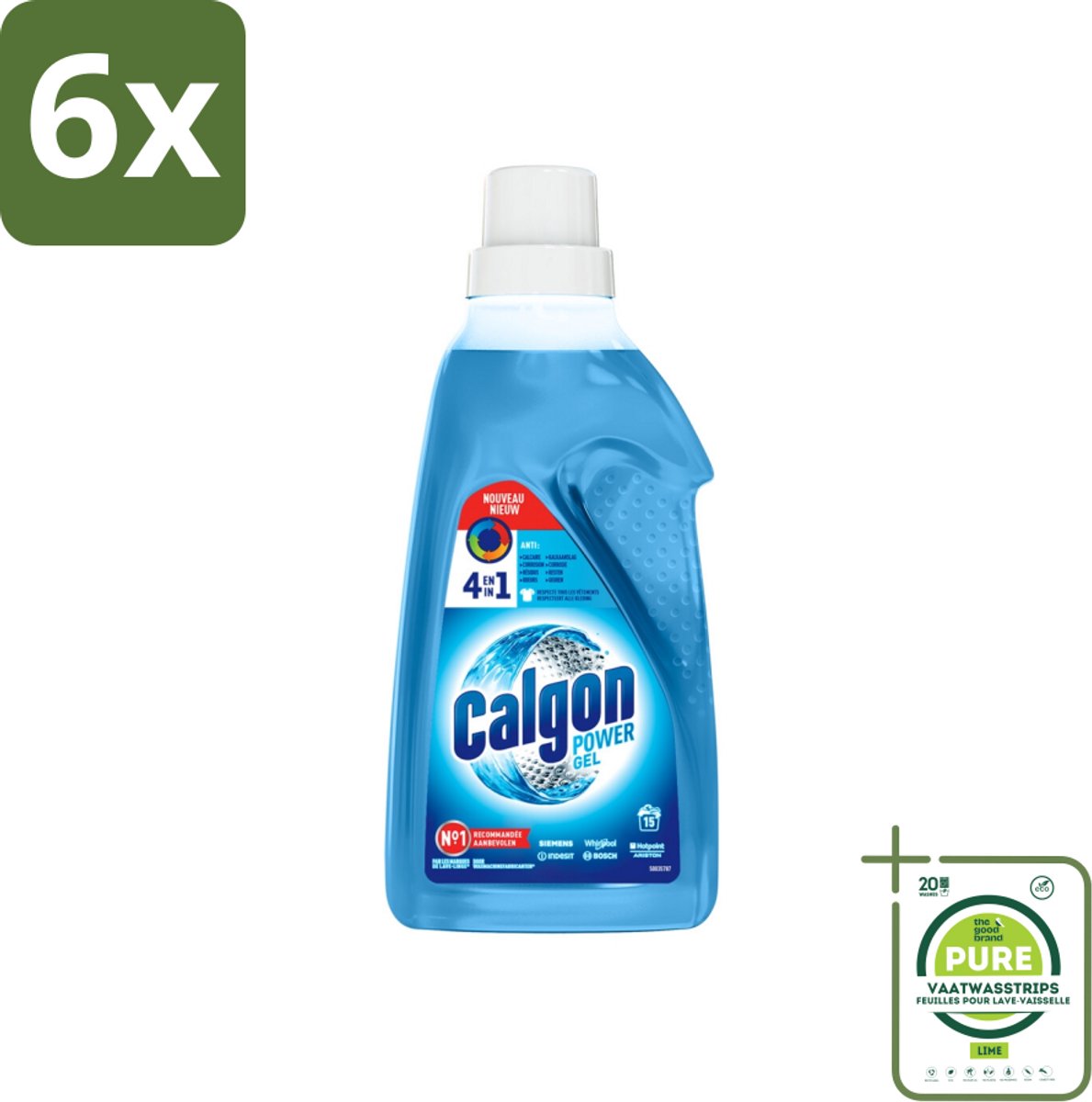 Calgon - Wasmachinereiniger - Gel - Tegen Kalkaanslag / Wasmiddelresten / Geuren - 750 ml - 15 Wasbeurten - Voordeelverpakking - 6 stuks - Wasmachinereiniger - Kalkremmers