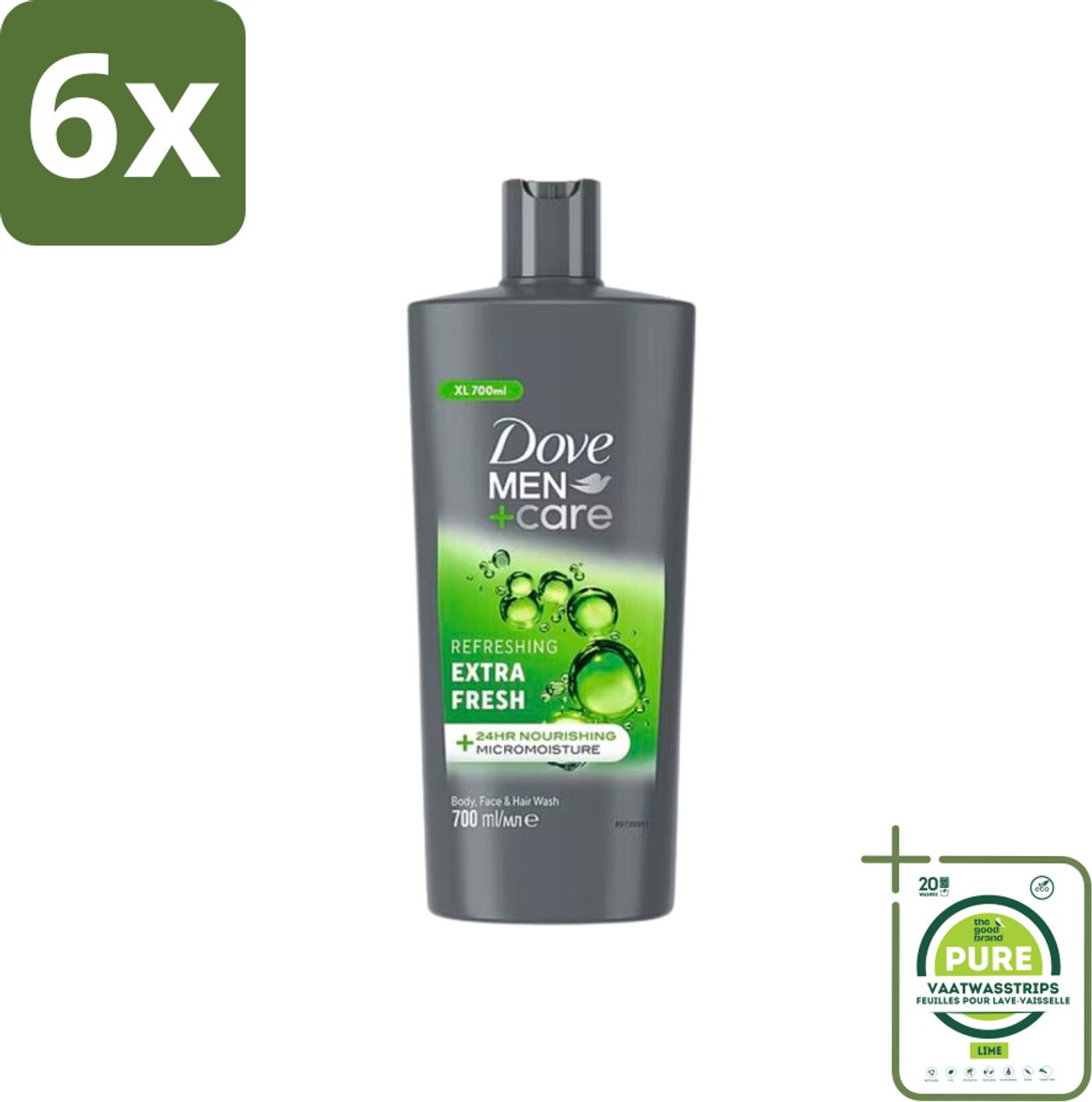 Dove Men+Care - Extra Fresh - Douchegel 3-in-1 - Verzorgend - 700 ml - Voordeelverpakking - 6 stuks - Douchegel - Mannen