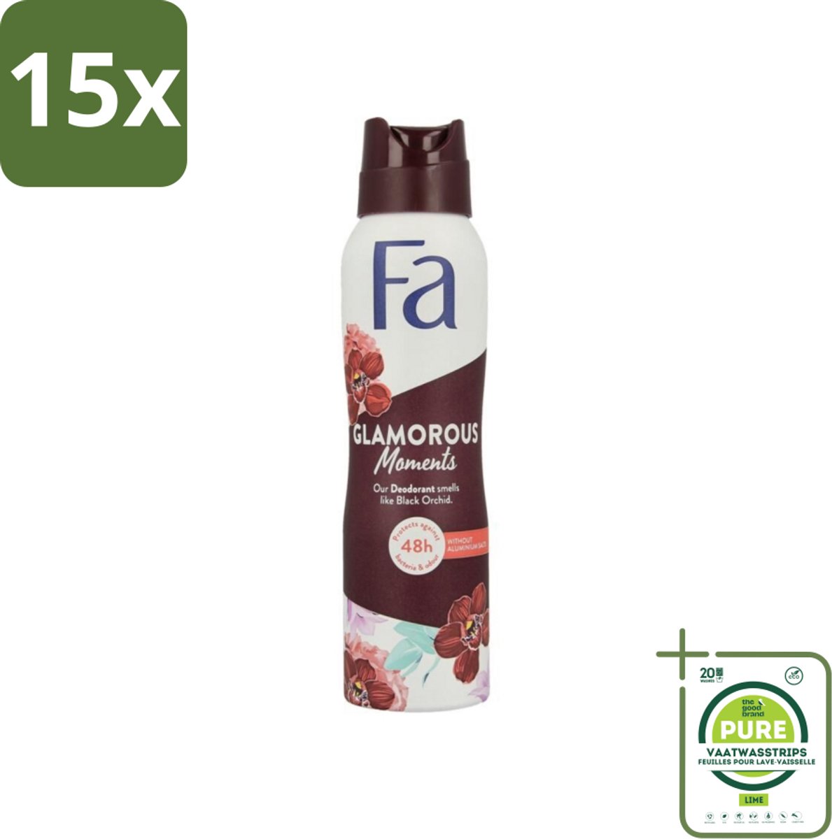 15 x Fa - Glamorous Moments - Deodorant Spray - Zwarte Orchidee - 150 ml - Grootverpakking - Deodorant - Zwarte Orchidee - Vegan Deodorant - Langdurige Bescherming - Fa Glamorous Moments