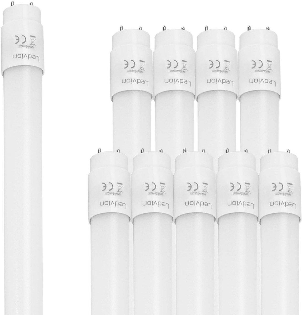 Ledvion - 10X LED Tube - 150CM - 15W - Neon - 4000K - 2400L - Wit - Plafond & Homogeen Licht