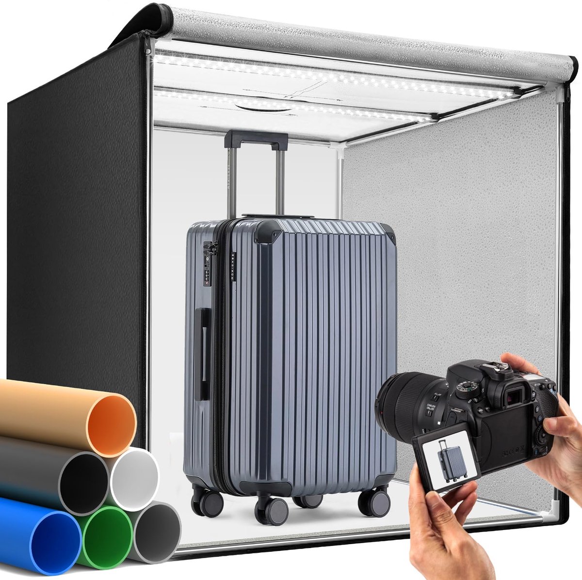 DUCLUS 60cm Light Box Photography Professional Portable Photo Studio Box 24" with Dimmable 50W 5600K LED Lights (96+ - ShopVlot