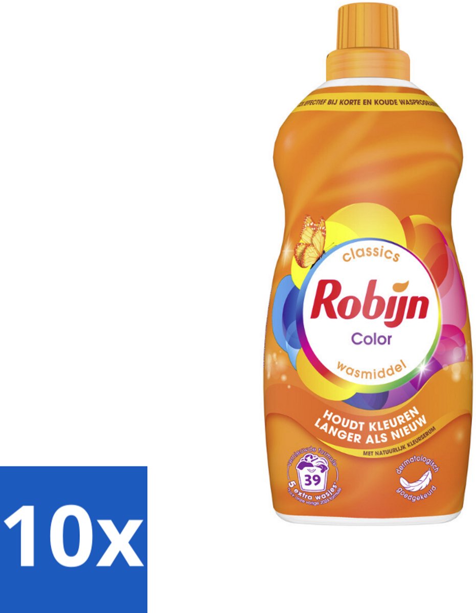 Robijn – Vloeibaar Wasmiddel – Klein & Krachtig Color – 1,19 L - Bulkverpakking - 10 stuks
