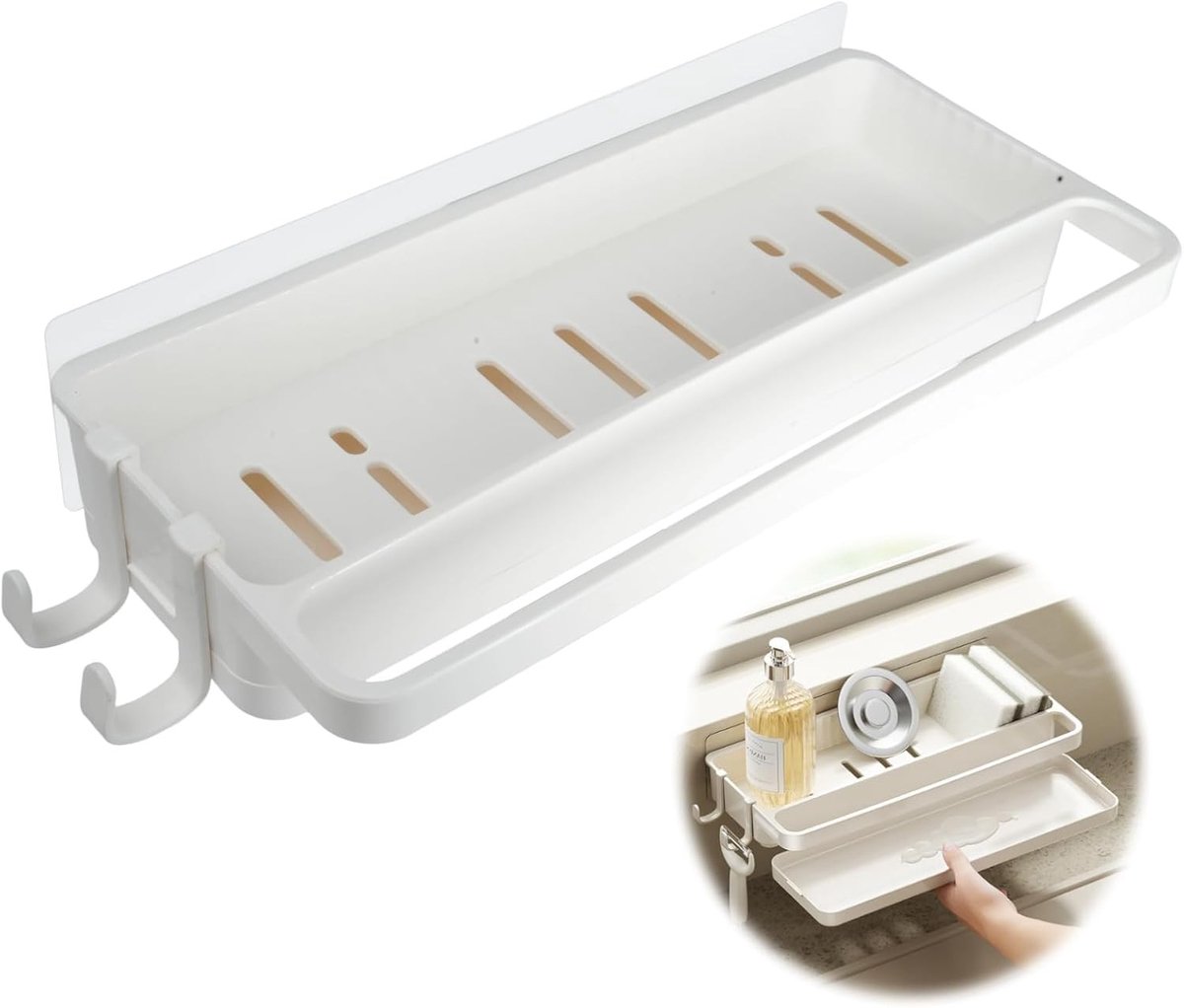 Hanging Sink Organiser met Afneembare Drupbak - Multifunctionele Keuken- en Badkameroplossing 28 x 14 x 5.5 cm, Geen Boren Nodig, Ruimtebesparend en Stevig