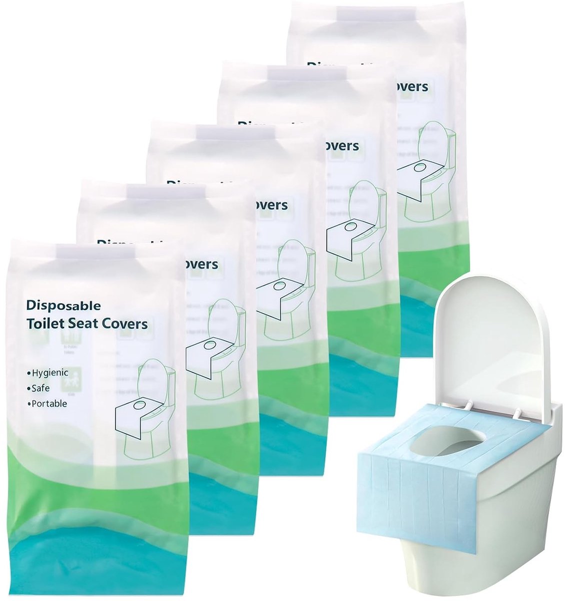 50 Stuks Wegwerp Toiletbril Covers, Draagbare Toiletzitting Bescherming, Hygiënische Toiletmat voor Reizen en Openbare Toiletten, Individueel Verpakt