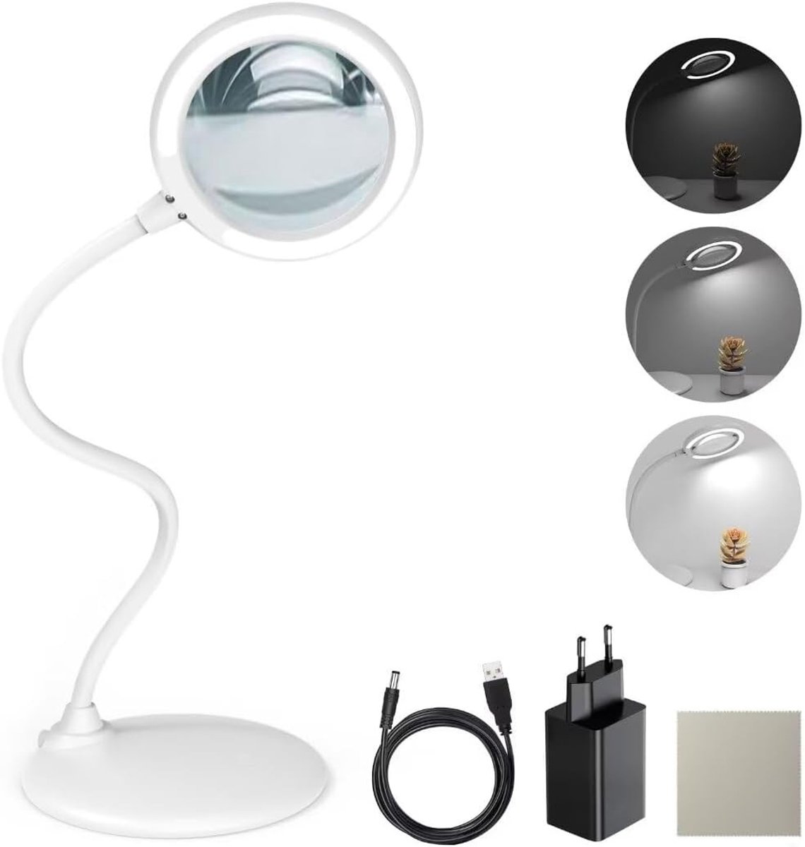 Handfree 3-Way Loupe met Dimbare LED Verlichting en Stand voor Werk, Lezen, Hobby's en Handwerken