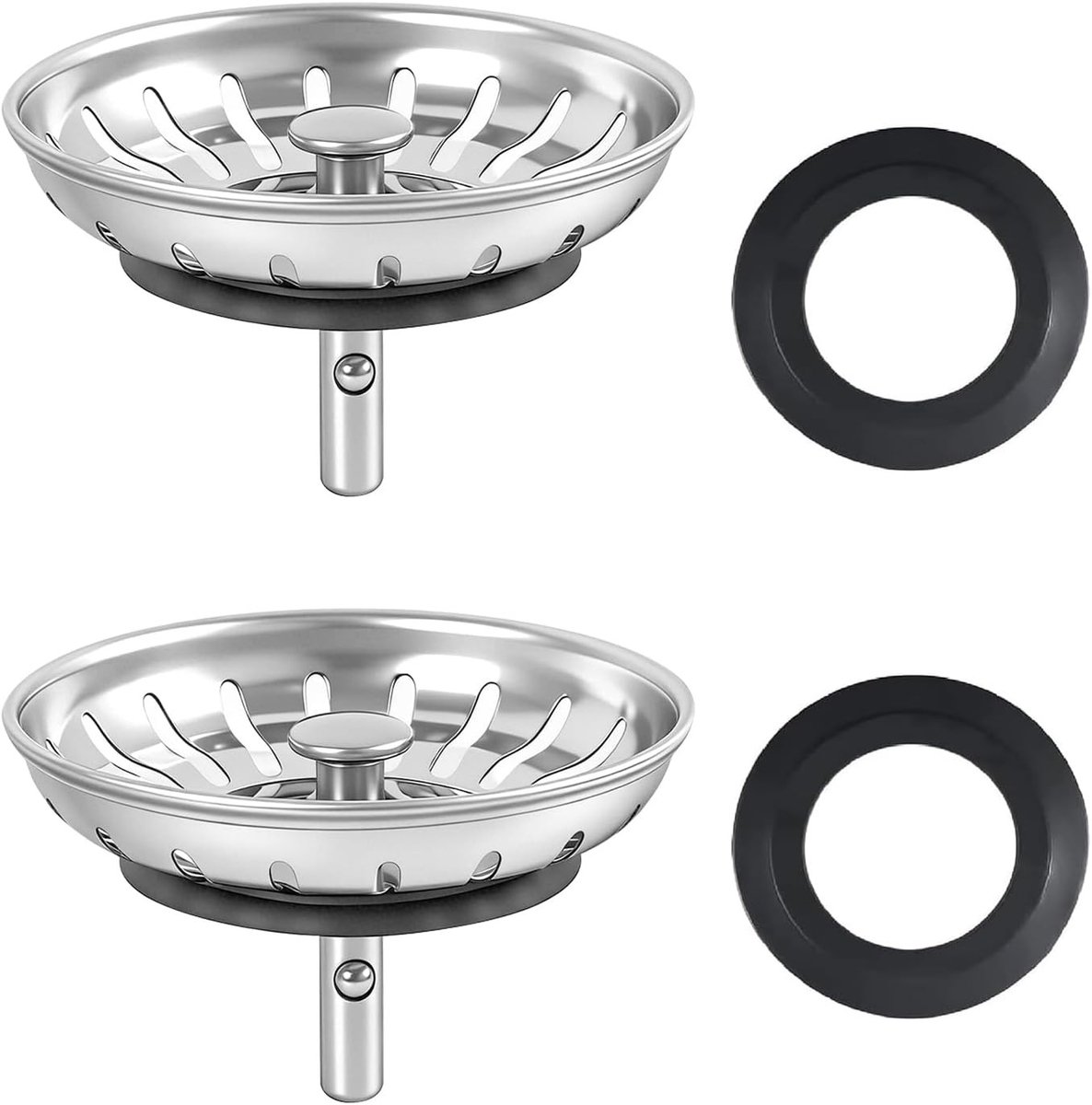 2 Stuks Afvoerpluggen met Zeef voor Gootsteen - Diameter 79/80 mm, Vervangbare Dichtingen en Efficiënte Afvoeroplossing