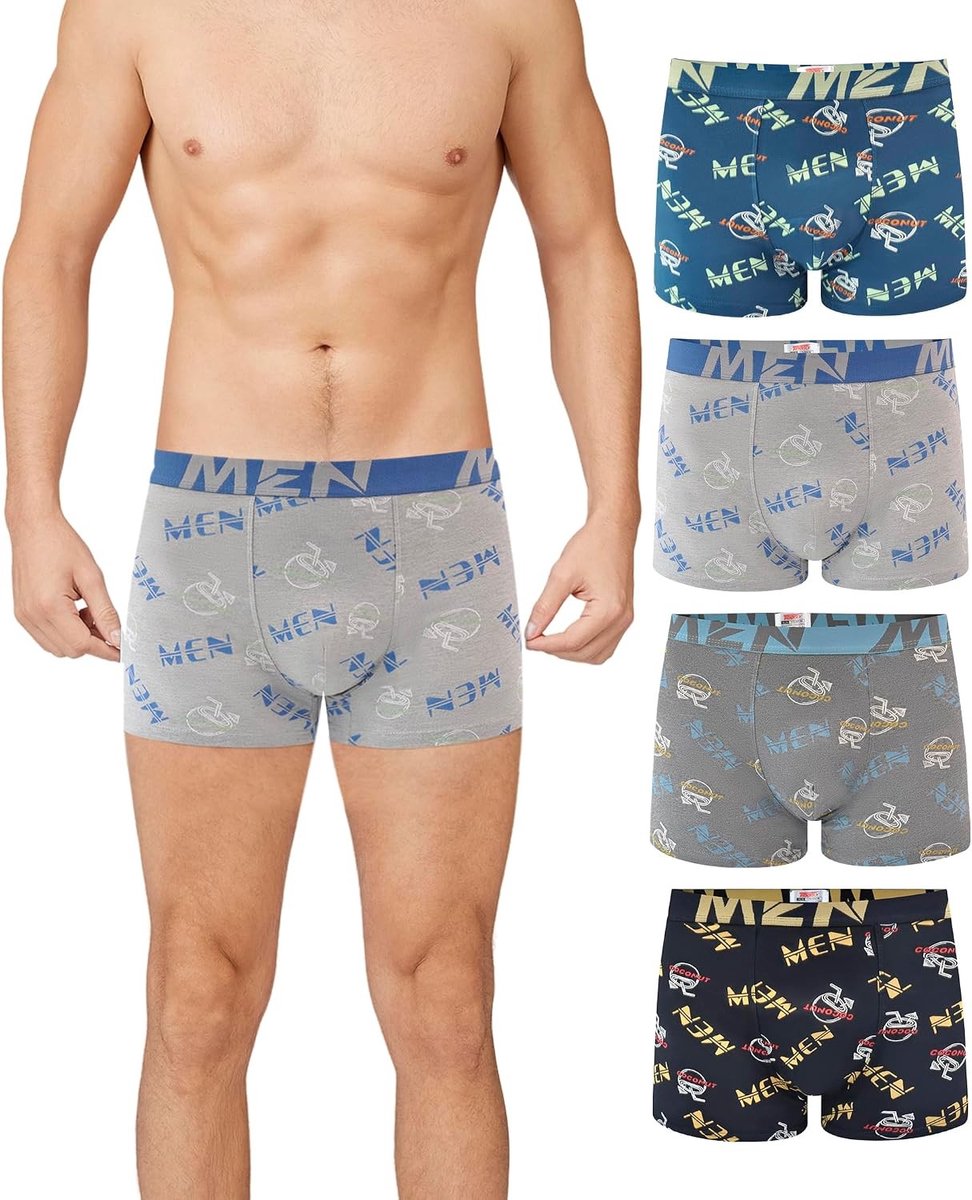 Set van 4 katoenen boxershorts voor heren - Regular fit, Y-vorm ontwerp, ademend en comfortabel voor dagelijks gebruik