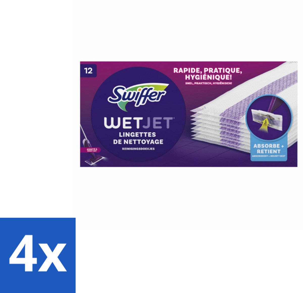 Swiffer - WetJet – Reinigingsdoekjes – Navullingen – 12 doekjes - Voordeelverpakking - 4 stuks