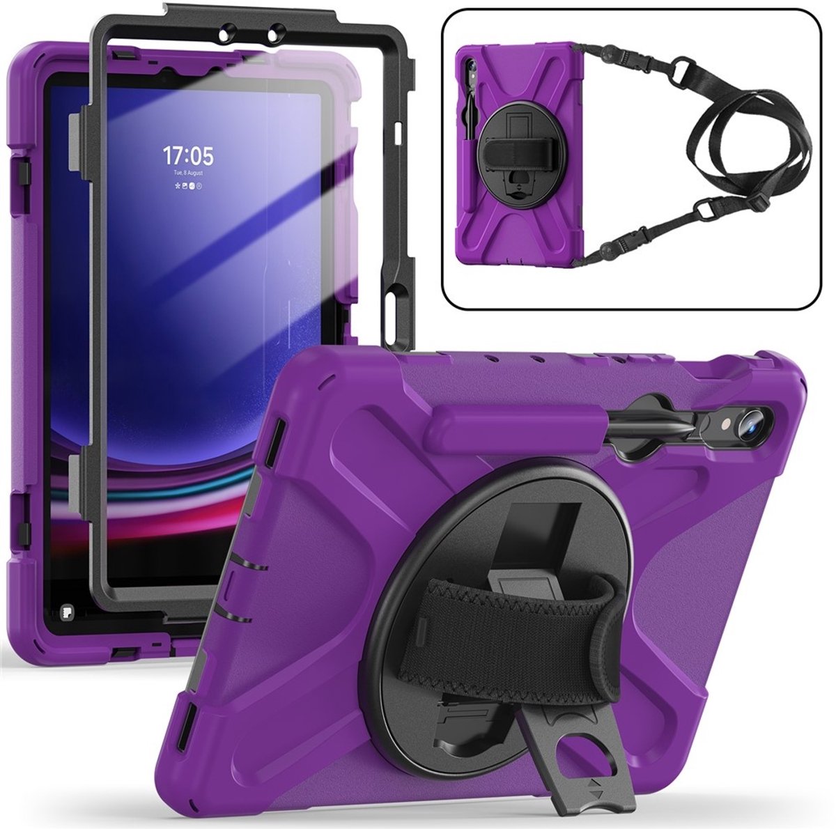 Coverup Tablethoes geschikt voor Samsung Galaxy Tab S10 Lite / S10 FE / S9 FE / S9 / S8 / S7 Hoesje - Heavy Duty Case met Schouderstrap - Paars