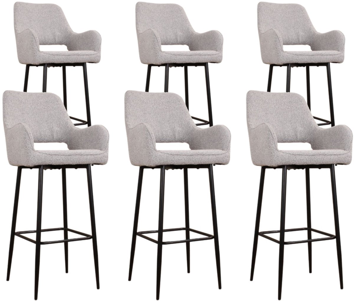 DS4U® - Lenon barkruk 75 cm - Set van 6 - Grijs - Boucle - Met armleuning