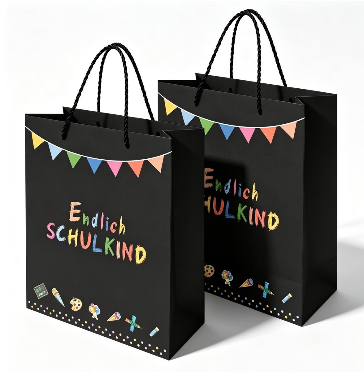 Elzusha - Set van 2 Papieren Geschenkzakjes voor de Eerste Schooldag in Zwart