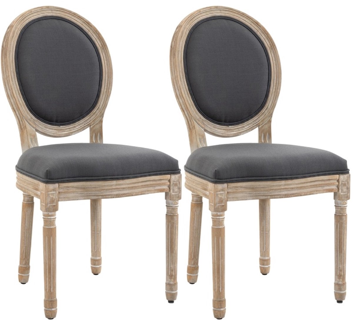 COVREO Eetkamerstoel 99 x 48 cm grijs en naturel - set van 2 - stof en hout - gewatteerde zitting