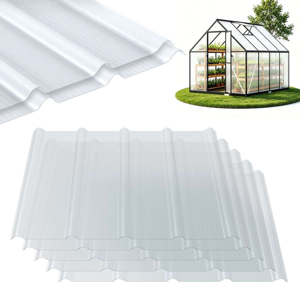 LFLG GVK lichtplaten - set van 5 - 90 x 60 cm - 1 mm - helder