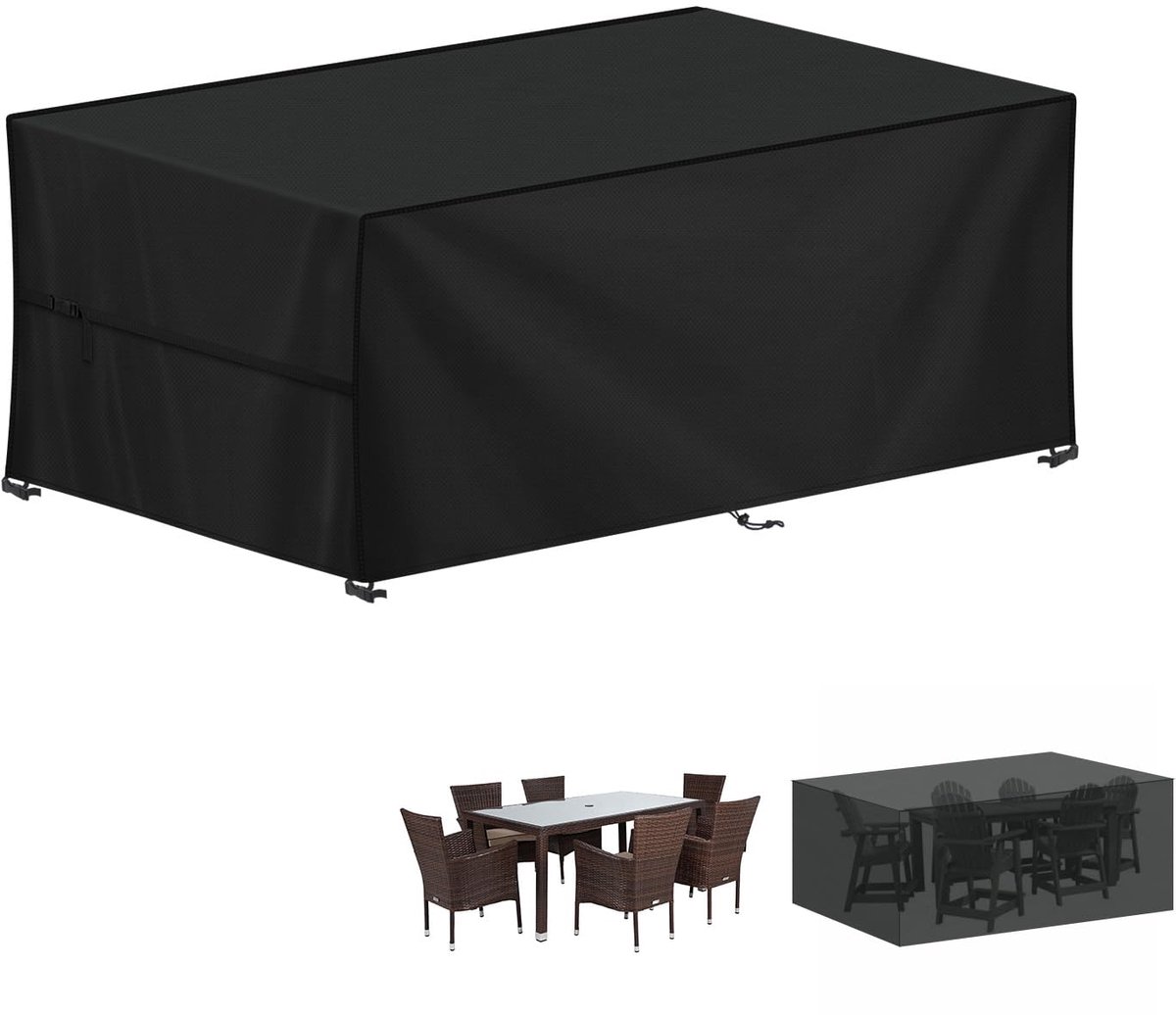 Famanu Waterdichte hoes voor tuinmeubelen, winddichte tuintafelafdekking van 420D Oxford-stof, beschermhoes voor tuinmeubels, 180x90x75 cm Zwart