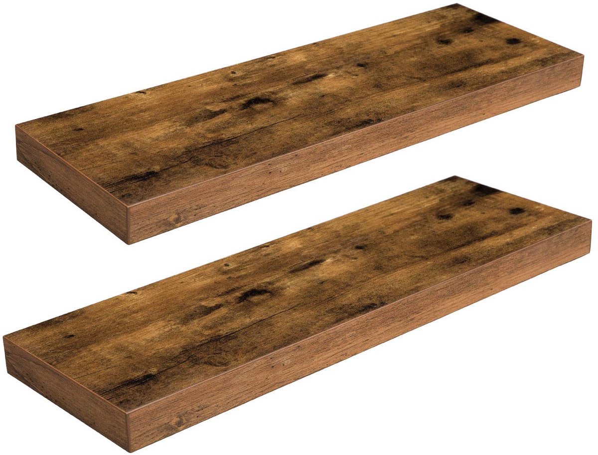 Famanu – Zwevende wandplanken van 60 cm met onzichtbare beugels, ideaal voor badkamer, slaapkamer, keuken en woonkamer, retrobruin en zwart
