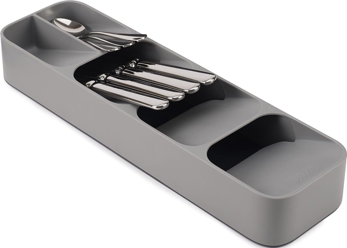 Famanu – Compacte besteklade organizer met 5 compartimenten, voor 24+ stuks, grijs, ideaal voor keuken en organisatie