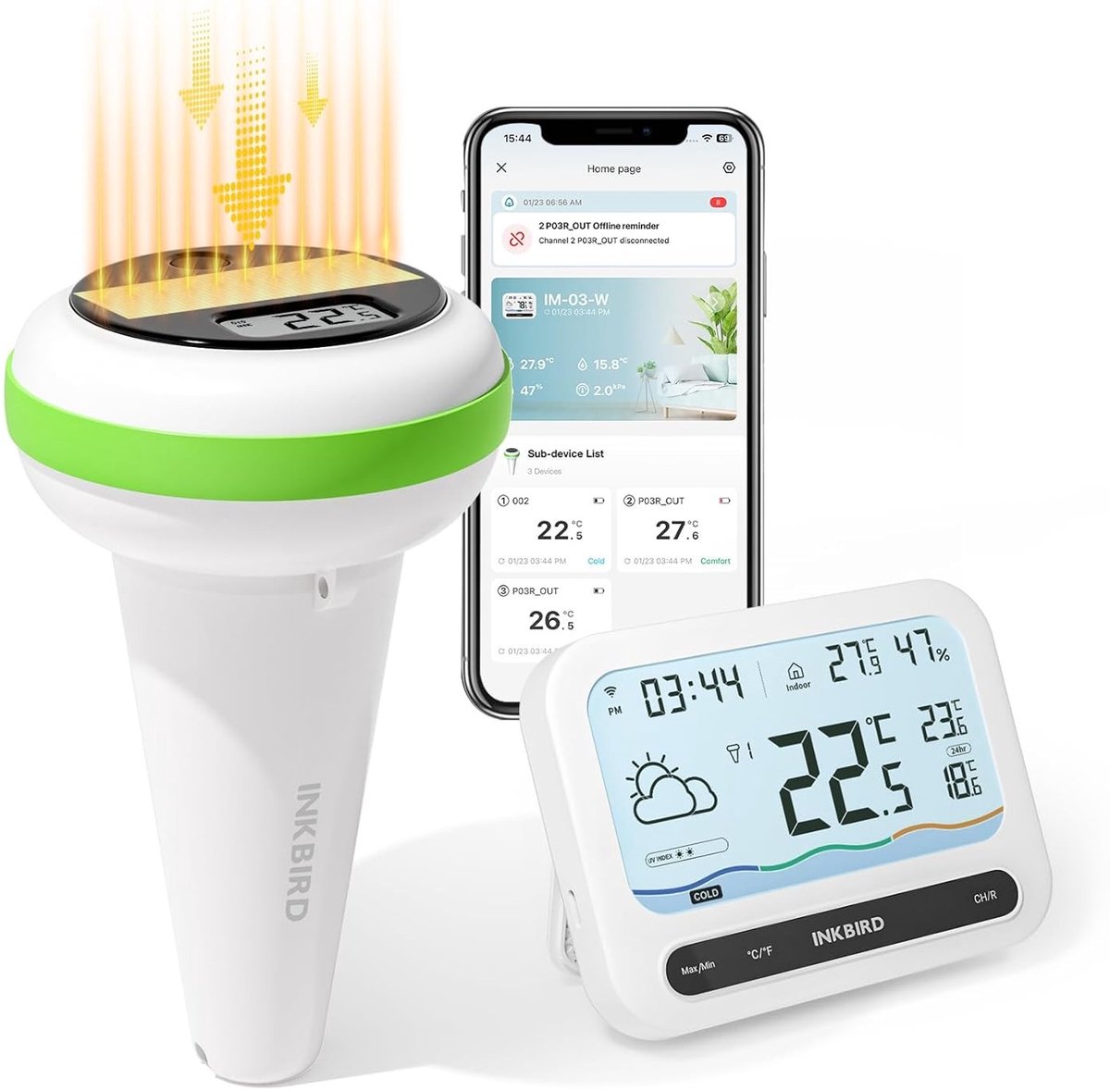 Wifi-thermometer - Wifi Zwembadthermometer - Zonne-energie - Waterdicht en Met Binnenmonitor - Voor Zwembadgebruik