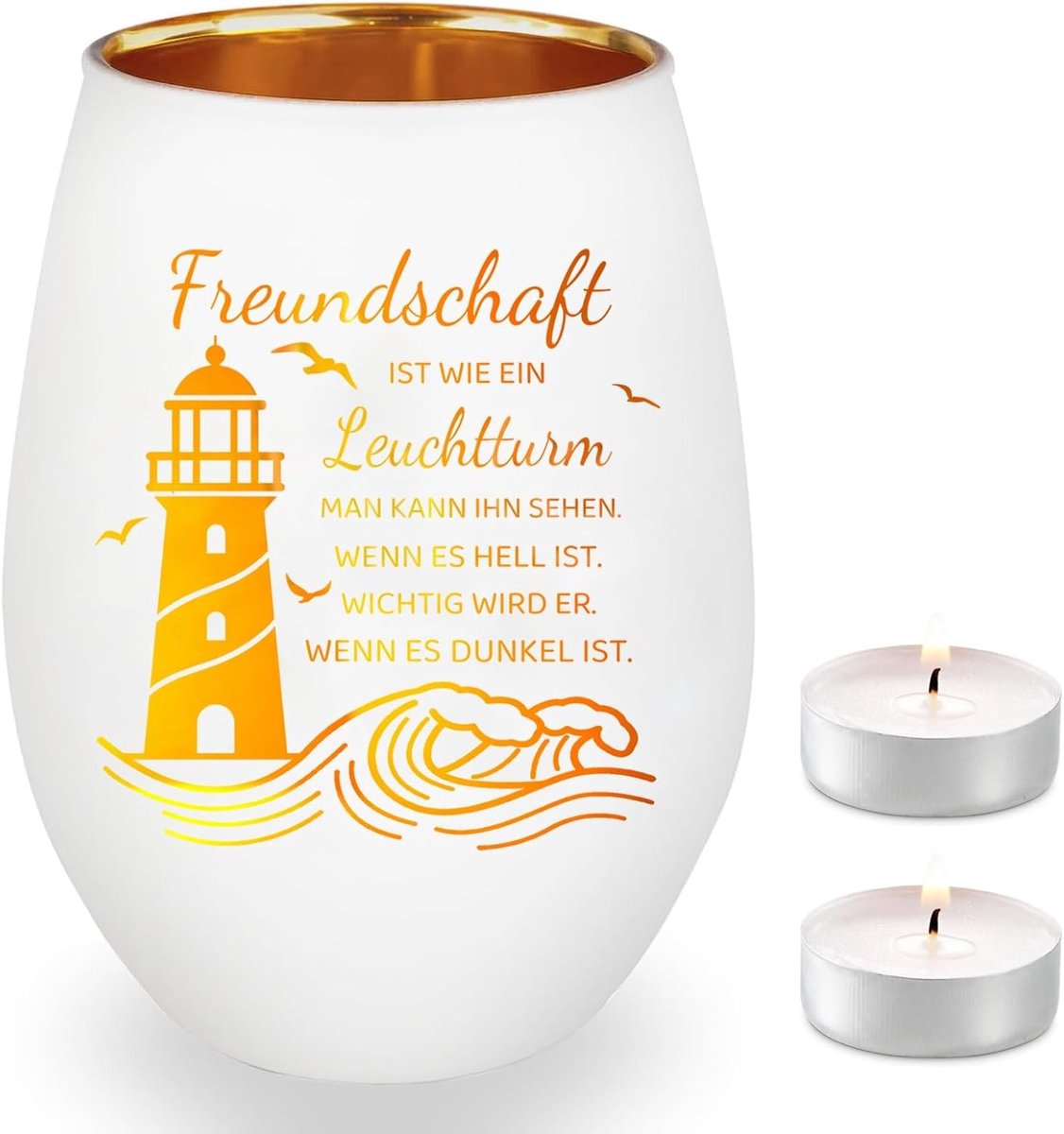 Windlicht van glas - Wit en Goud - Theelichthouder met Gravure - Cadeau voor Beste Vriendin