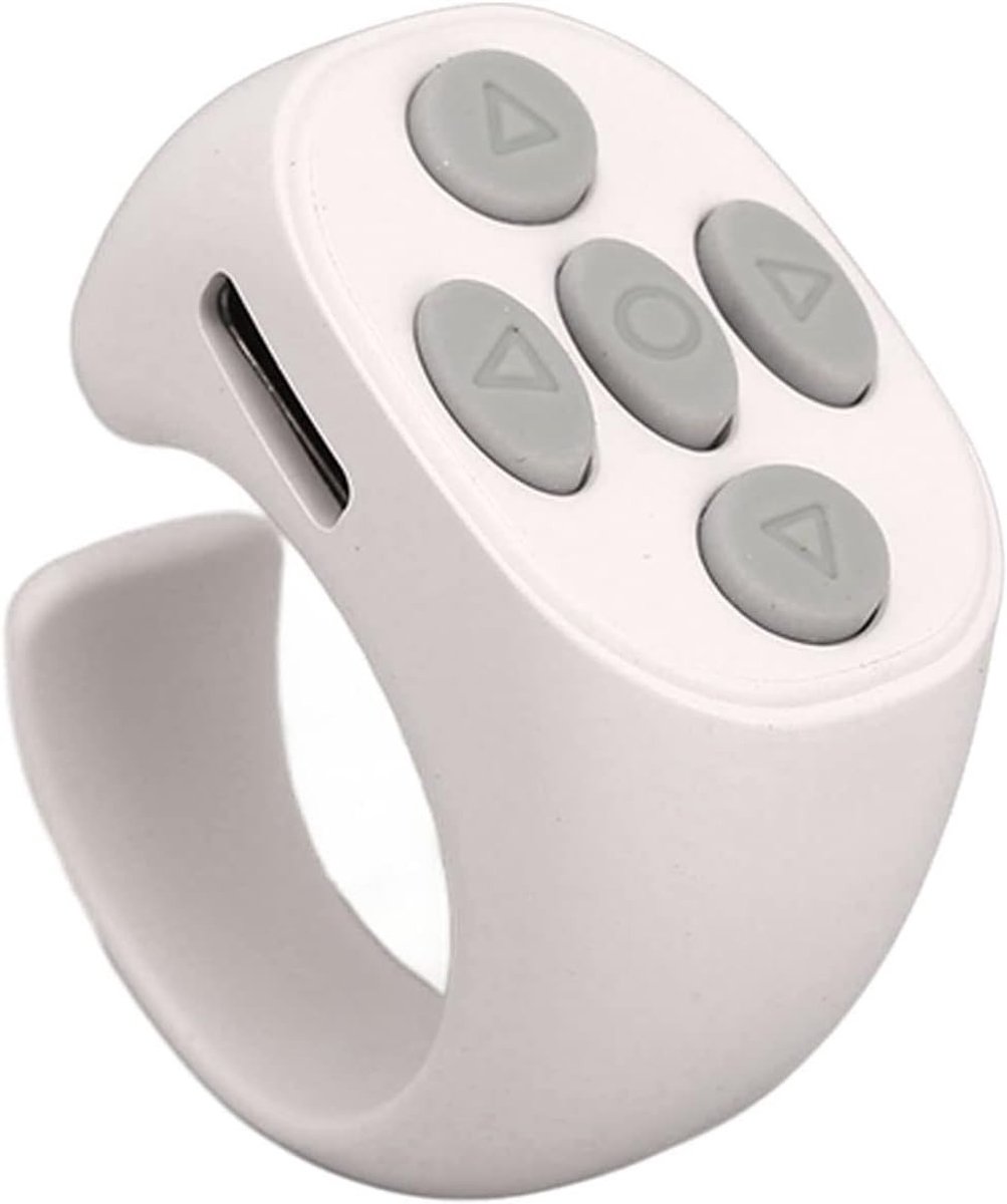 Bluetooth 5.3 Slimme Ring Controller voor E-readers en Smartphones - Draadloze Pagina Turner voor TikTok en Elektronische Boeken, Wit