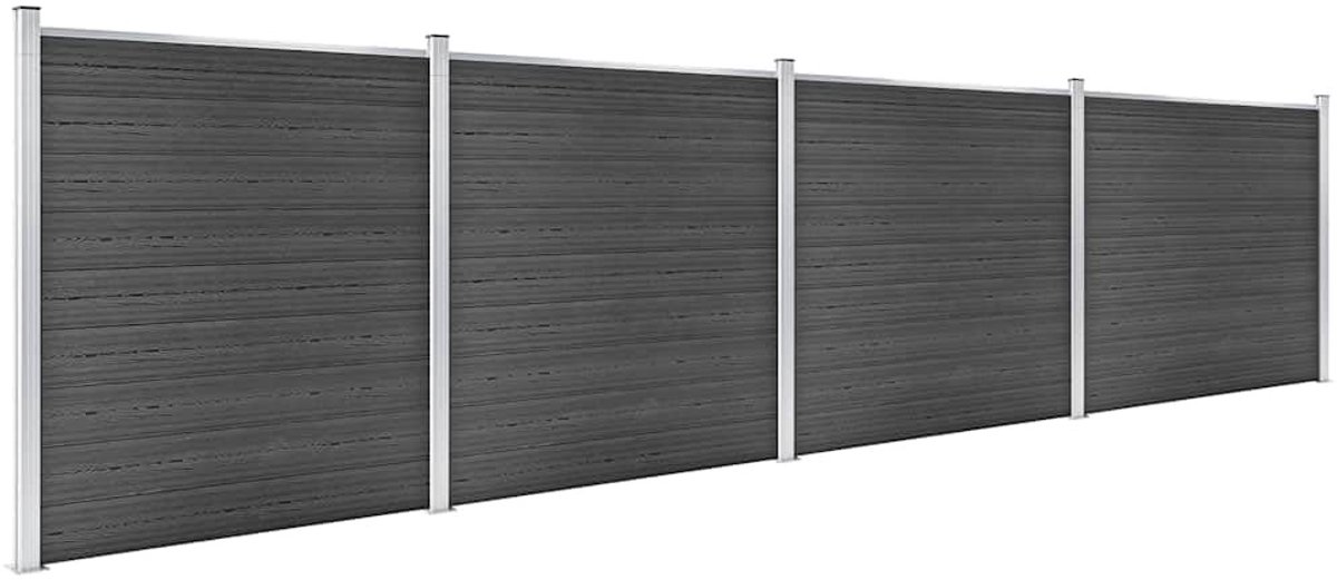 Solidchoice - WPC Hekelementenset 699x186 cm Zwart met Houtnerf