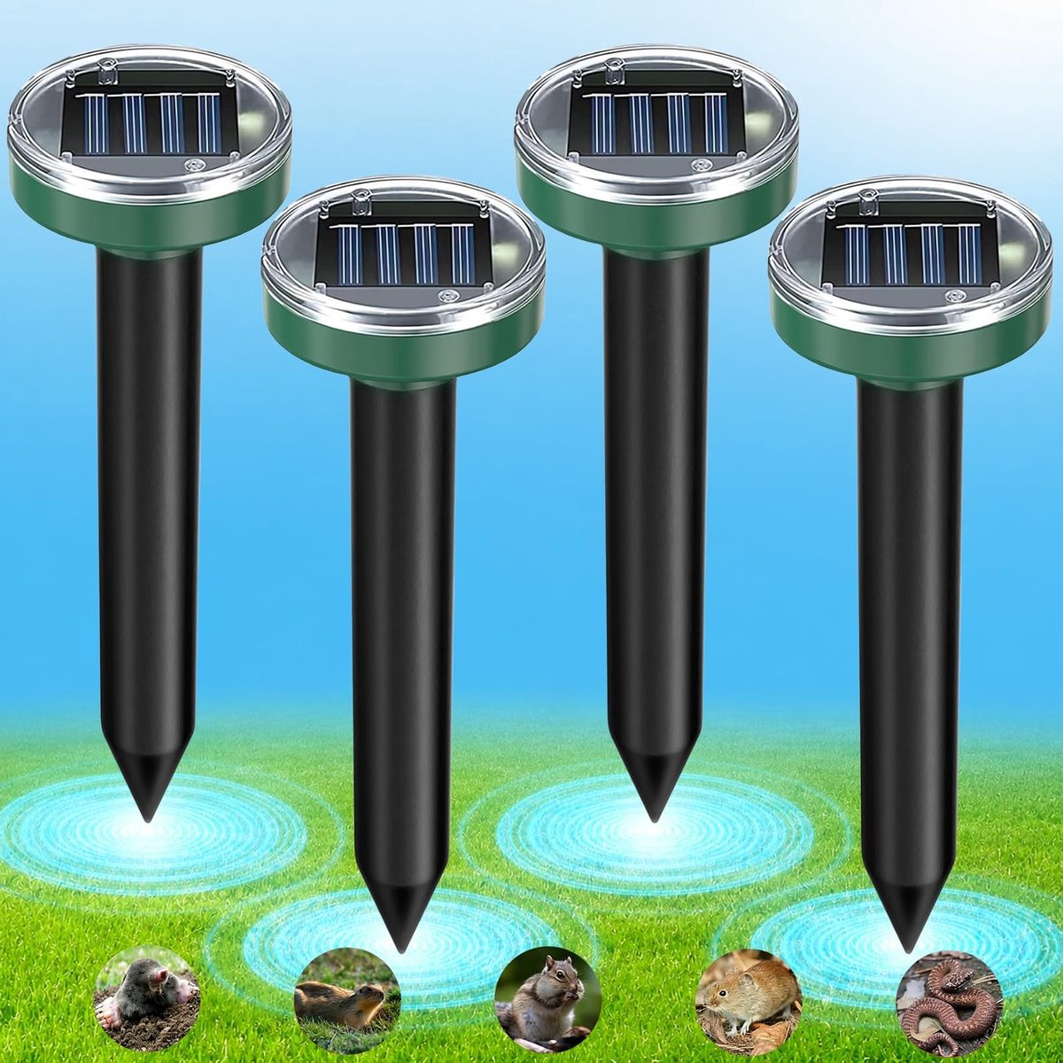 Solidchoice - Ultrasone Mollenverjager Set van 4 op Zonne-energie en Waterdicht
