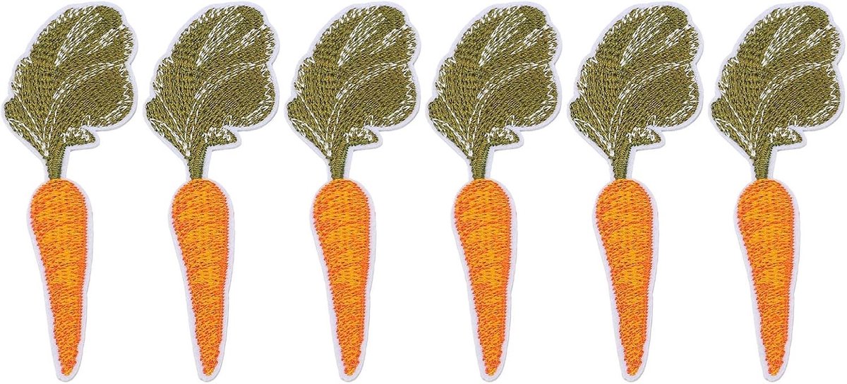 Set van 6 Carrot Farm Patches, Leuke Borduurapplicaties voor Kinderen, DIY Creatieve Knutselprojecten, Ideaal als Cadeau voor Kinderen