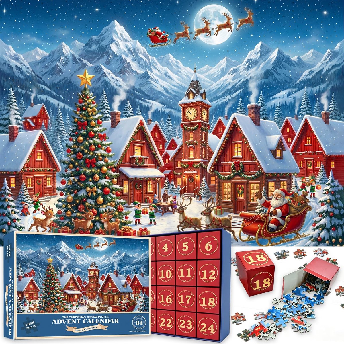 Solidchoice - Adventskalender Puzzel met 1008 Stukjes voor Kerst