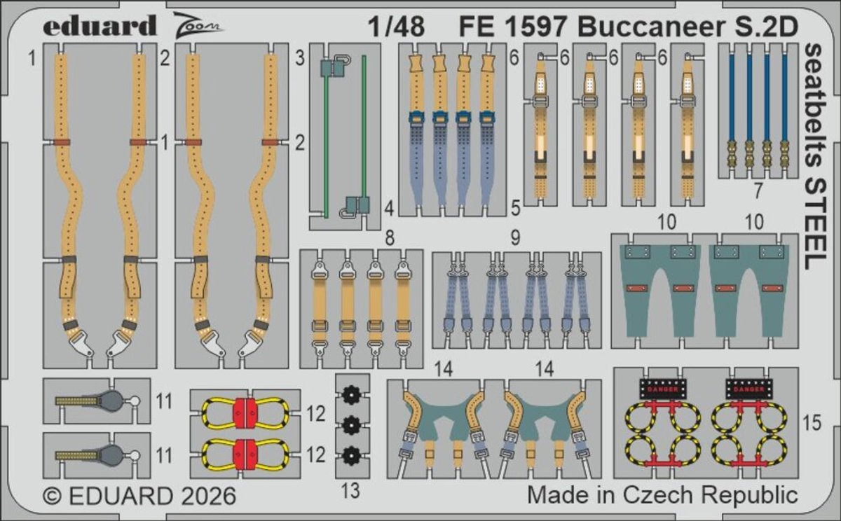 Eduard Modelbouwdecoratie - FE1597 Zoom Set - Stalen Veiligheidsgordels voor Blackburn Buccaneer S.2D - Photo-etch