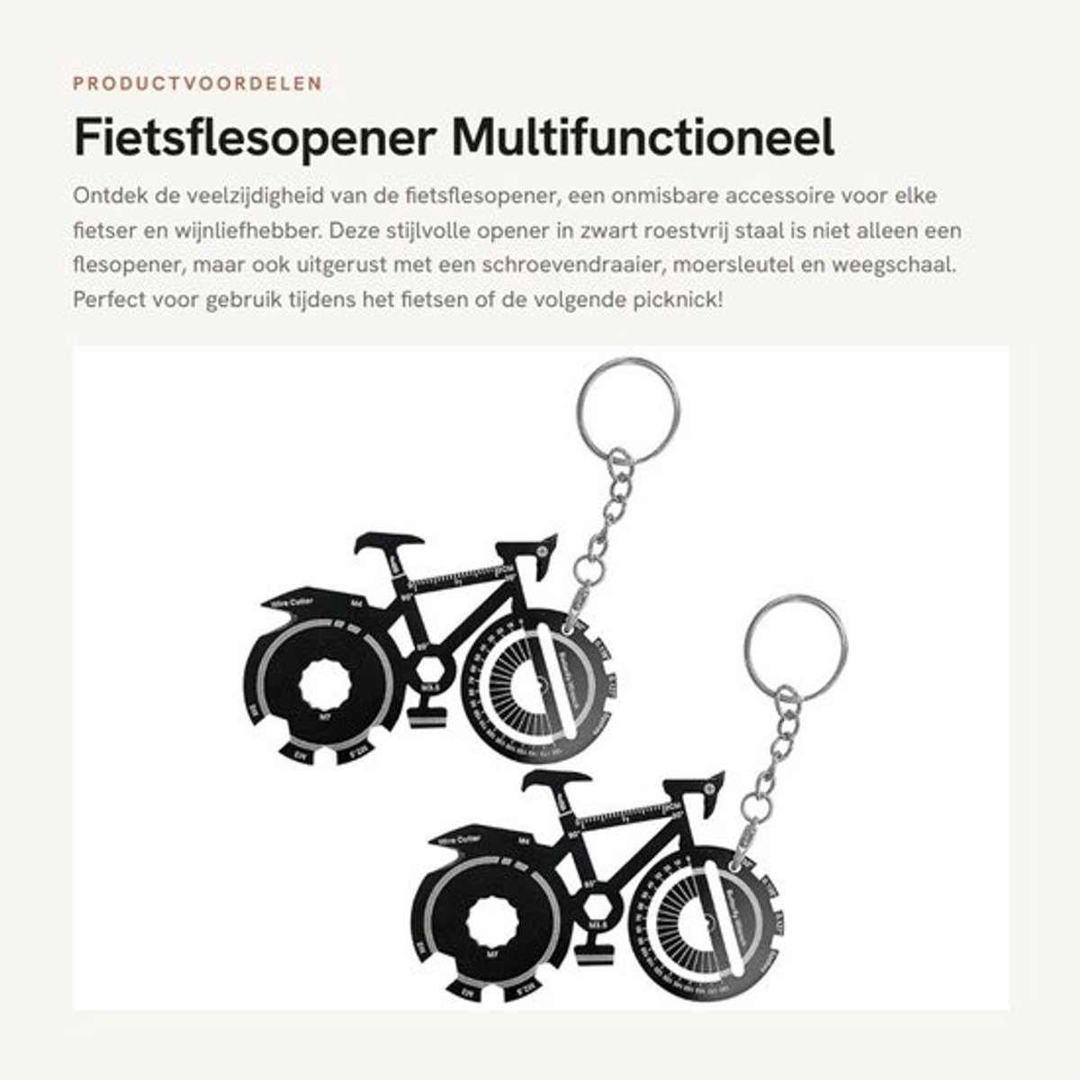 Fietsflesopener 2 stuks - Roestvrij Staal - Multifunctioneel - Sleutelhanger - Creatief Cadeau - Zwart 9 x 5,65 cm