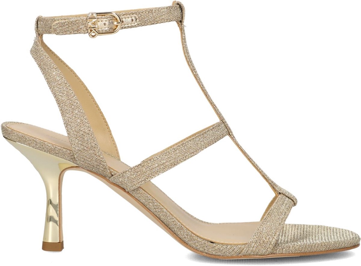 Michael Kors Dames Sandalen met hak - Nara Mid Sandal - Goudkleurig - Textiel - Kegelhak - Maat 37