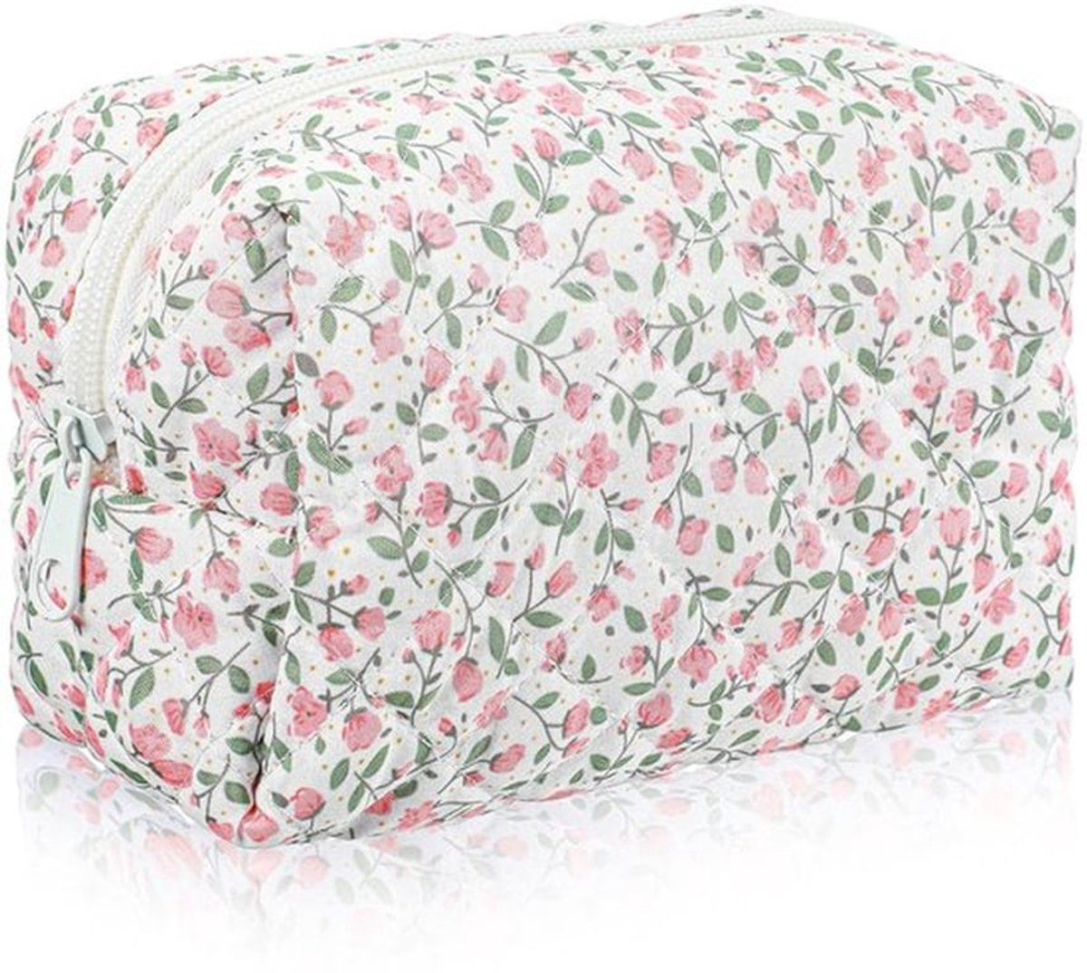 Make-uptas Klein - Bloemenpatroon - Zacht Polyester - Wit/Roze Design - Esthetisch Accessoire - Ideaal voor Dames - Toilettas