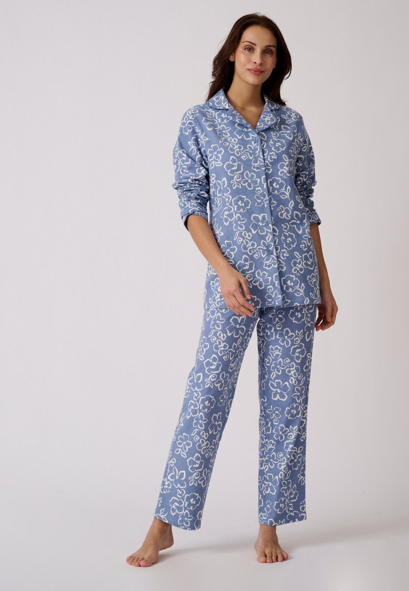 Damart Katoen flanellen pyjama met print - Dames - Blauw - 34-36 (XS)