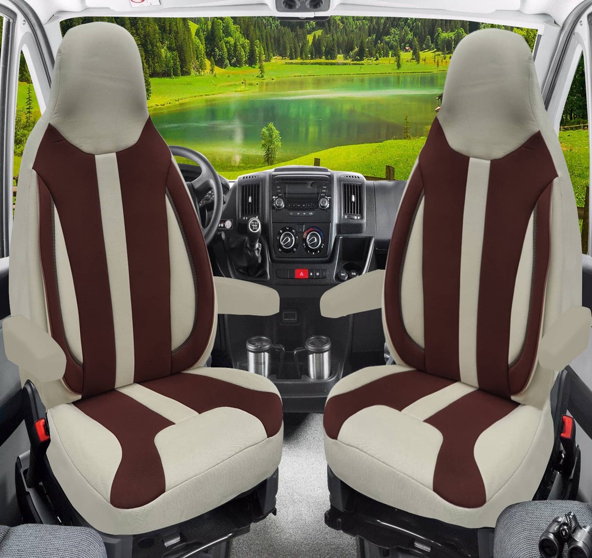 Premium Camper stoelhoezen voor LMC WPL413 in Beige/Bruin (2 losse stoelen)