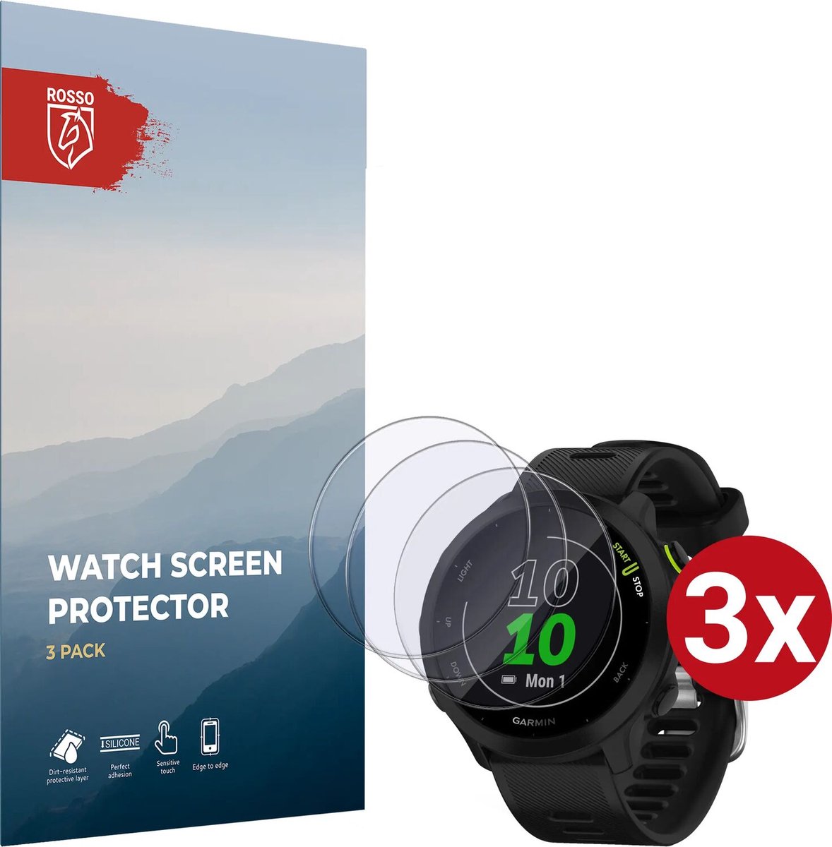 Rosso 9H Tempered Glass - Screen Protector Geschikt voor Garmin Forerunner 55 - 3-Pack