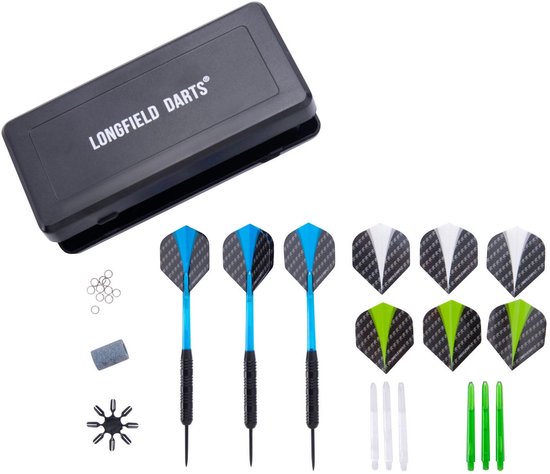 Longfield steel darts set - blackcoated in dartcase van Longfield — afbeelding 4