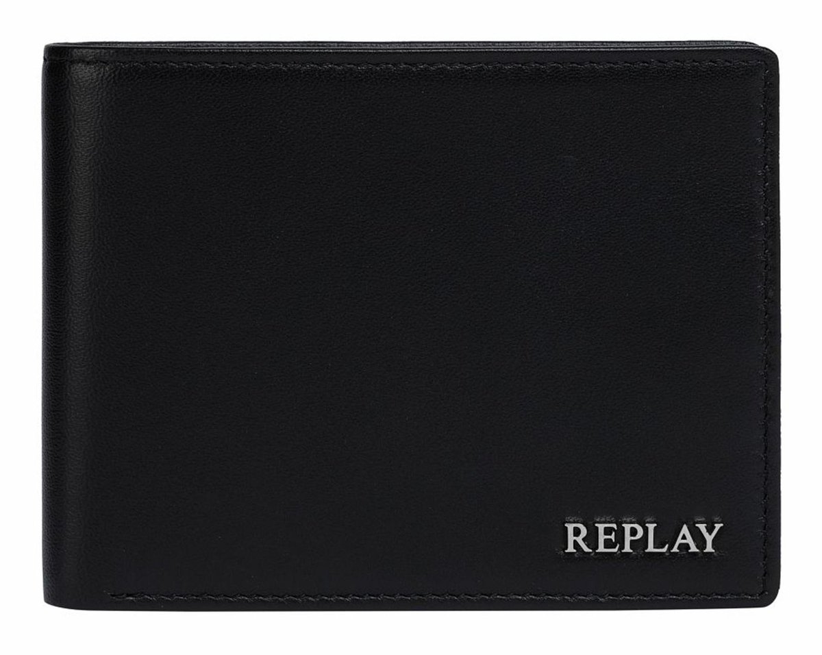 REPLAY Leren portemonnee Wallet Silver Black zwart