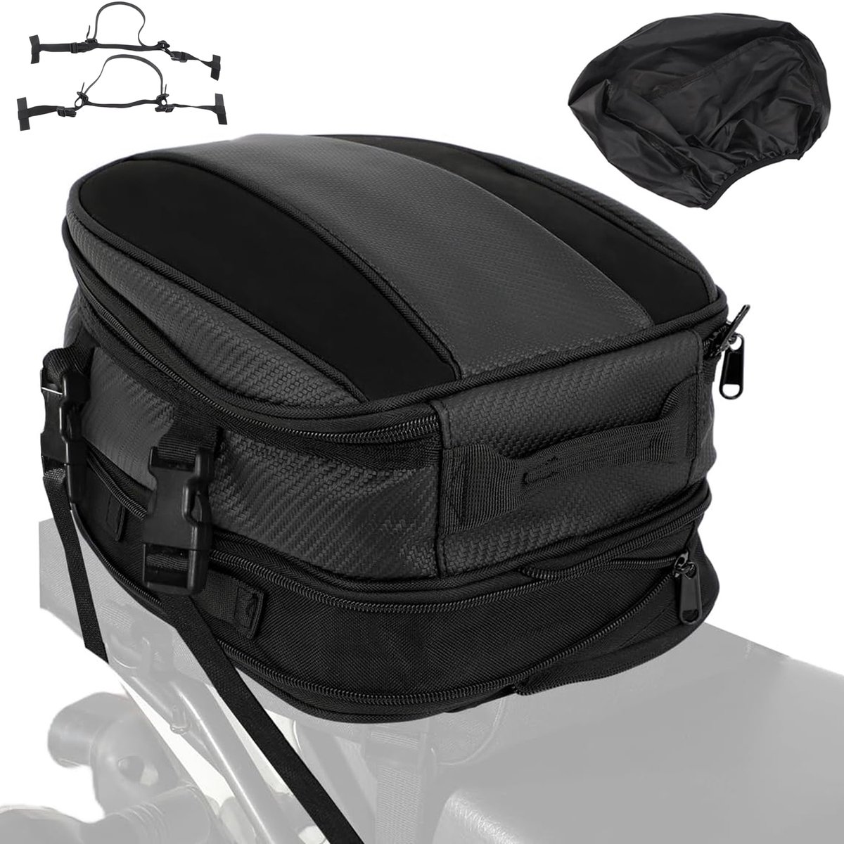 Motortas Tailbag - Uitbreidbare Motorzadeltas - Motortas- Motor Achter Zadeltas - 7,5-10 L - Waterdicht PU - Regenhoes & 2 Bevestigingsriemen - 20,4x28x13 cm - Voor Forenzen & Korte Tochten