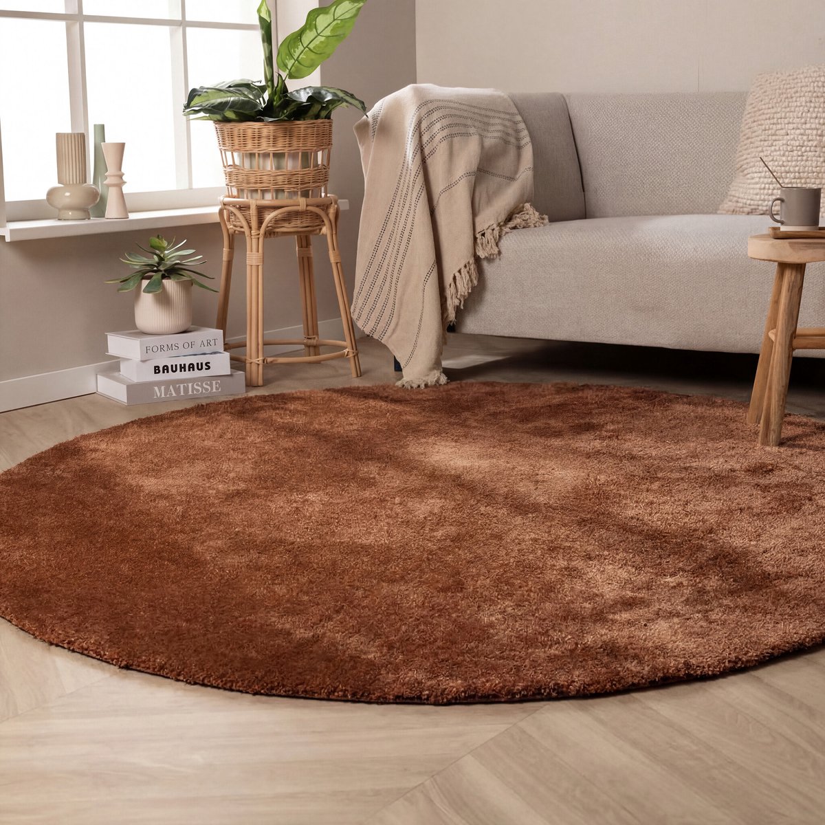 NATURL. Rond wasbaar vloerkleed - Clean Roest - Ø 200cm