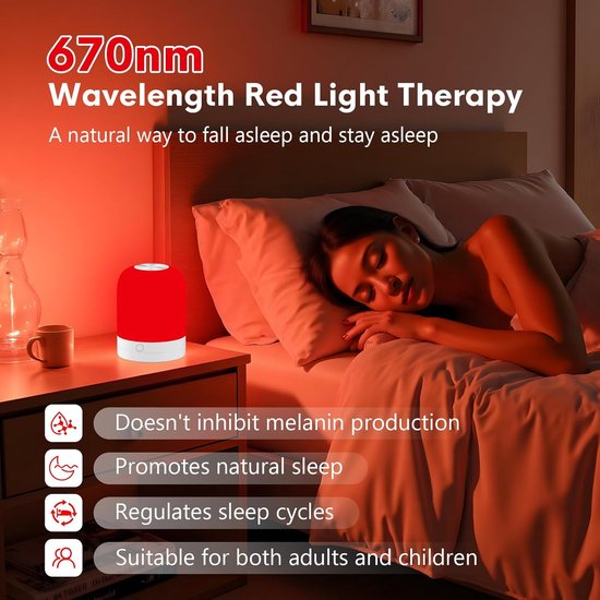 670nm Rood Slaaplampje - Bureau Lamp met Klok, Aanraak + Afstandsbediening, Voor Yoga, Mediteren en Reizen — afbeelding 5