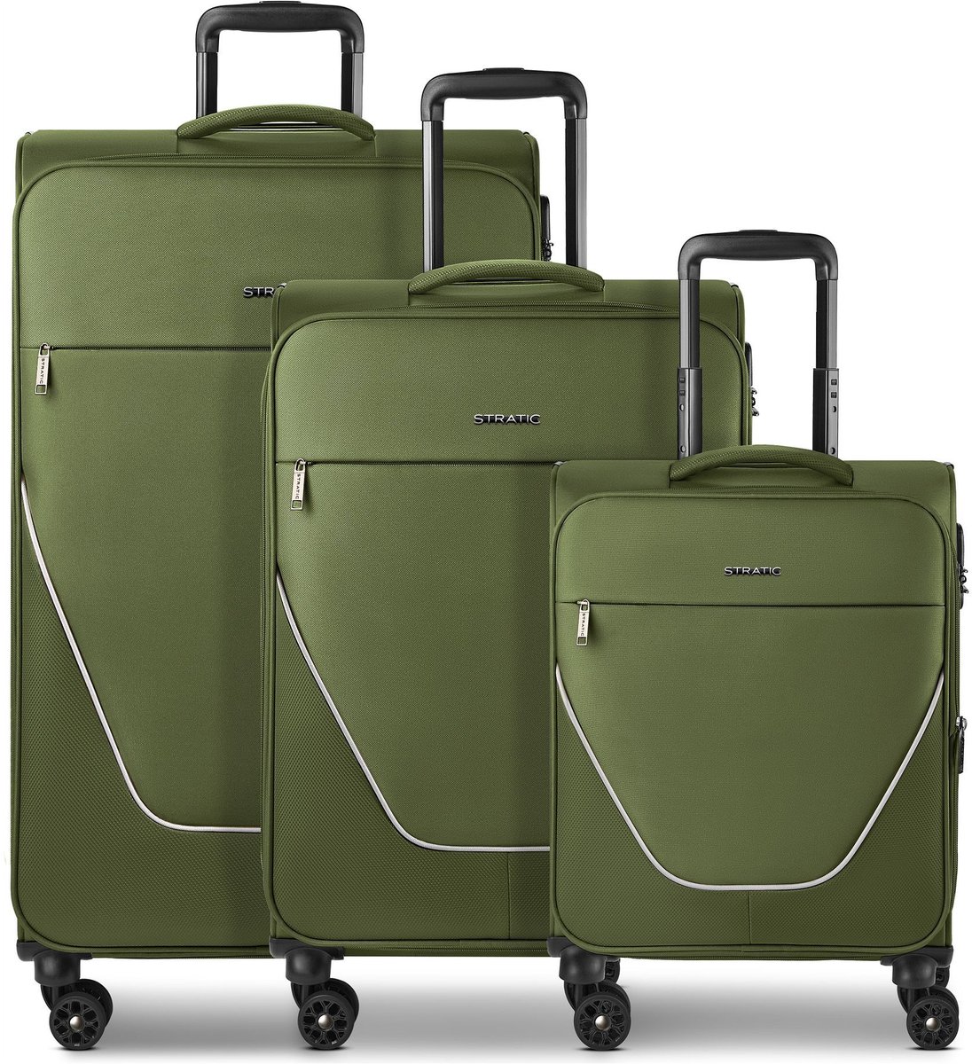 Stratic taska 4 wielen Kofferset 3-delig met uitbreidingsplooi - Zachte bagage - Combinatieslot - olive