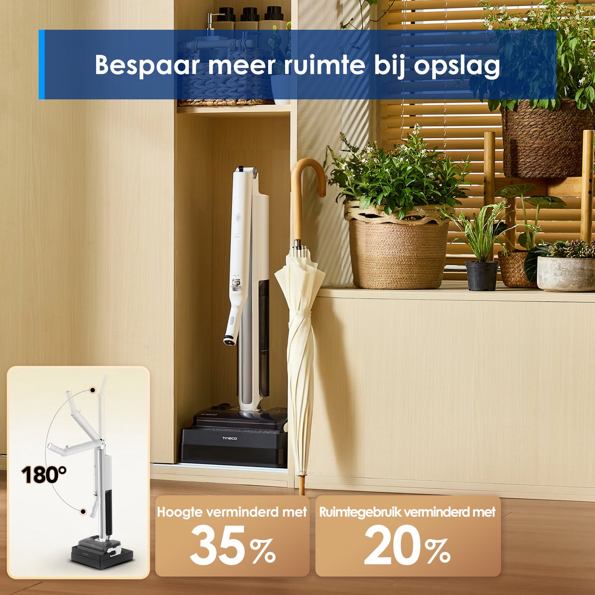 Tineco FLOOR ONE i7 Fold Premium - Nat en droog stofzuiger en dweil - 22.000 Pa Zuigkracht - Anti-Hair Tangling - 180° Vouwbare buis - Geluidsarm & hete lucht 85°C snelle droogtijd - 50 minuten accu - Lichtgewicht – foto 5