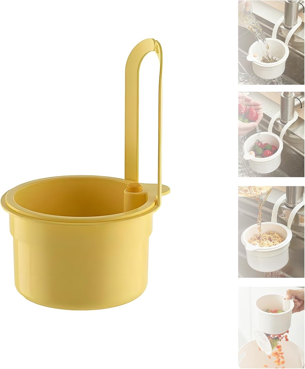 Claoner Kraan ophanging filter - druk automatisch dump keuken afvoer mand - voedsel fruit groente afvoer rek wastafel opslag rek - geschikt voor huis - keuken - geel